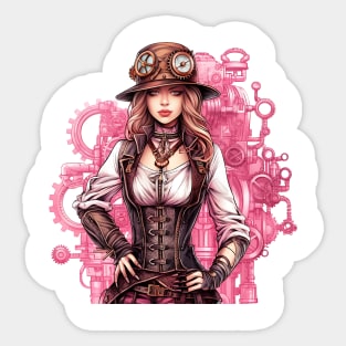 Pink Steampunk Girl Sticker